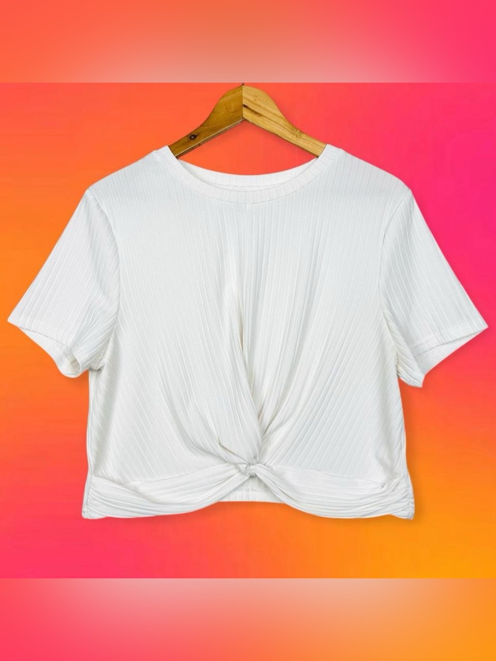 SHEIN Curve Ribbed Stretchy Short Sleeve Front Knotted Preppy Crop Top White 2XL